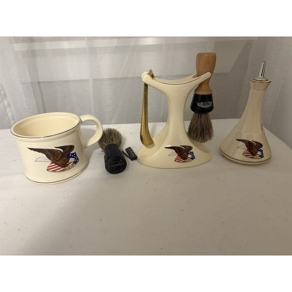 Vtg 1986 Eagle Flag Cup Mug Franklin Toiletry Shaving Japan + Bonus Repaired